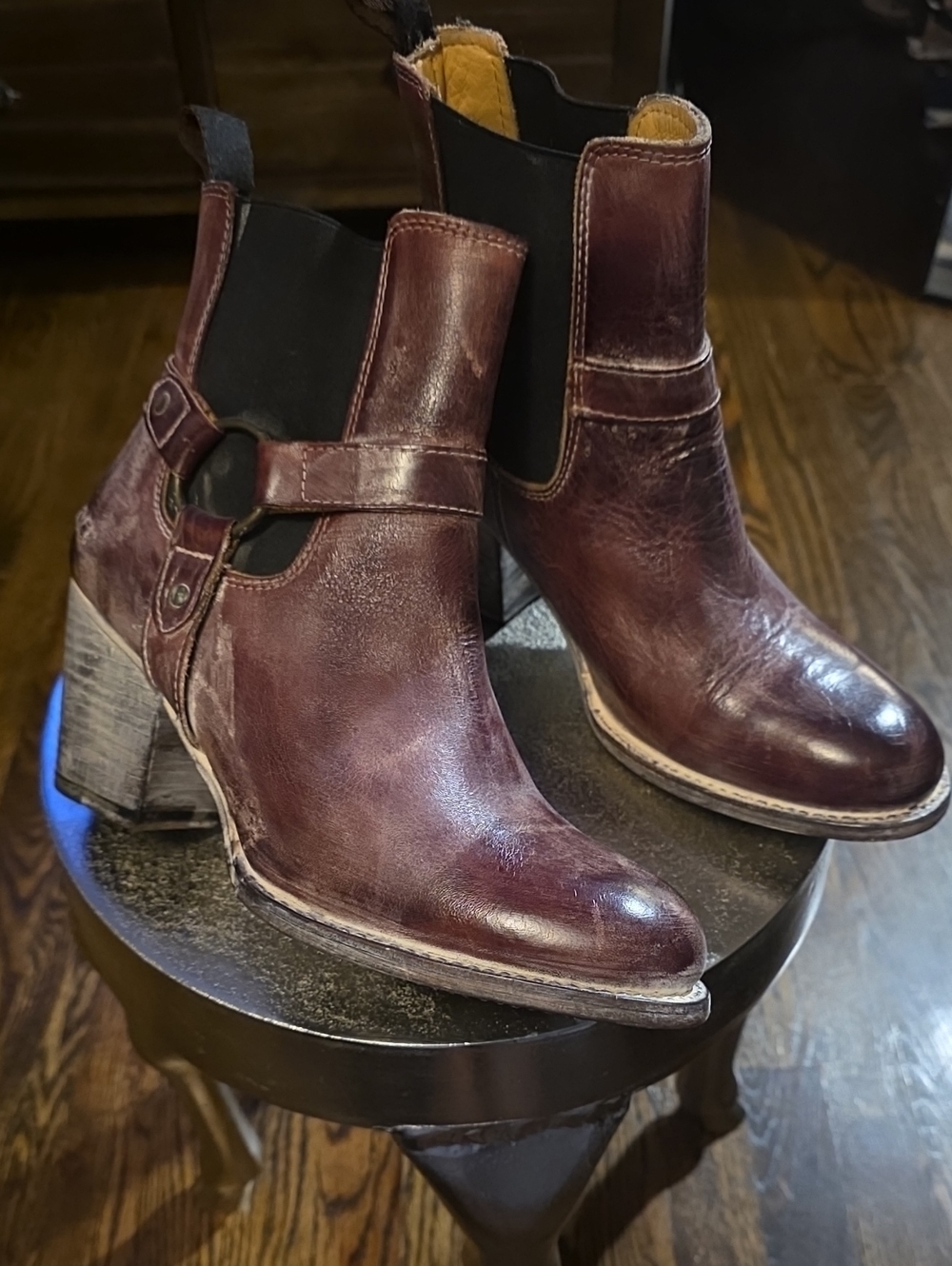 Bed Stu Burgundy Leather Ankle Booties with Strap Detail